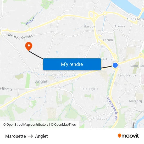 Marouette to Anglet map
