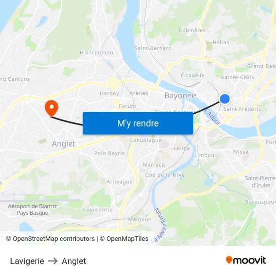 Lavigerie to Anglet map