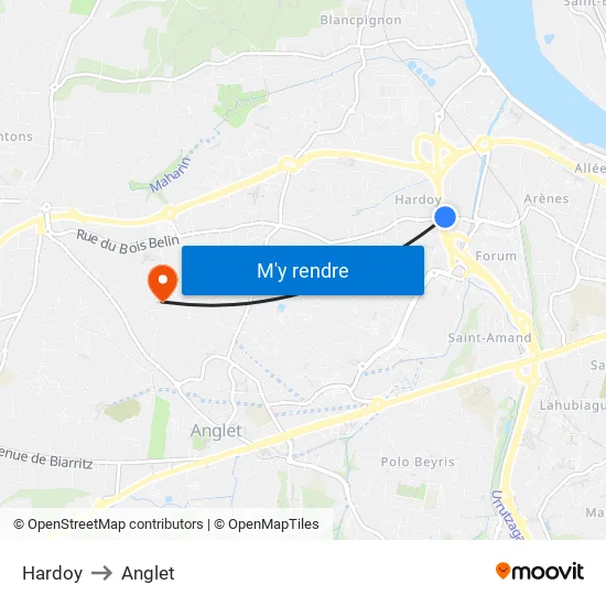 Hardoy to Anglet map