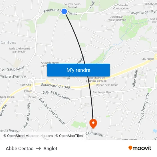 Abbé Cestac to Anglet map