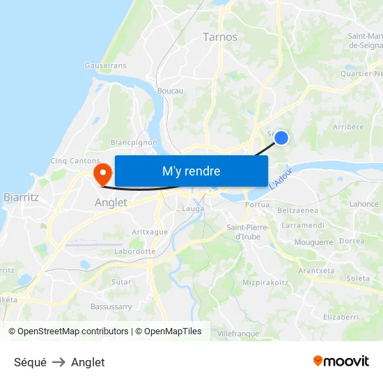Séqué to Anglet map