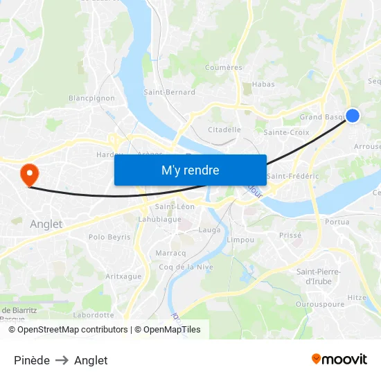 Pinède to Anglet map