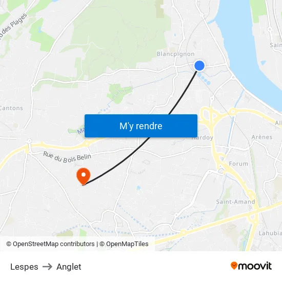 Lespes to Anglet map