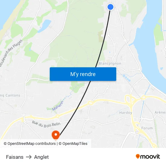 Faisans to Anglet map