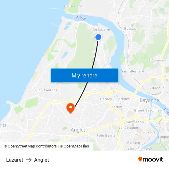 Lazaret to Anglet map