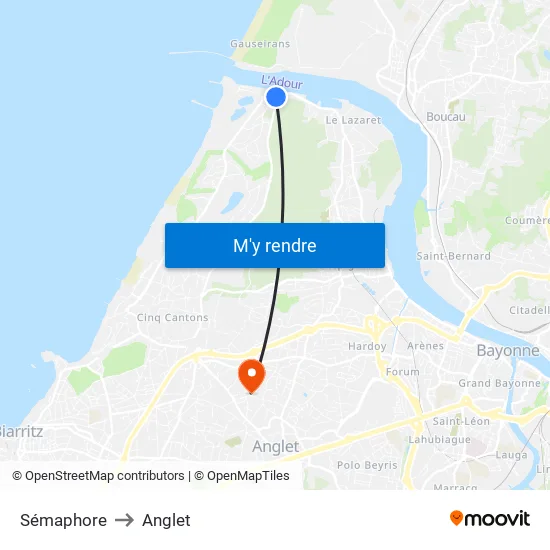 Sémaphore to Anglet map