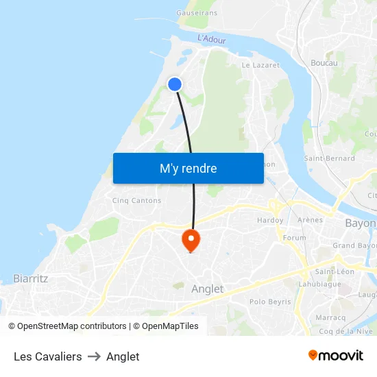 Les Cavaliers to Anglet map