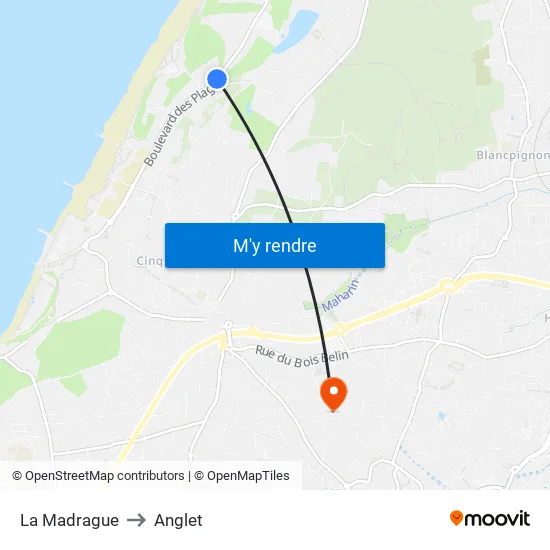 La Madrague to Anglet map