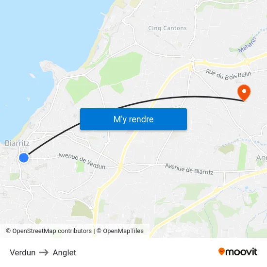 Verdun to Anglet map