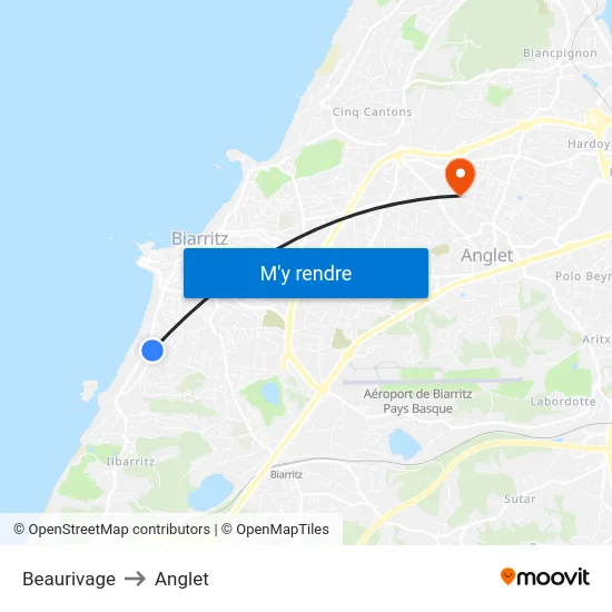 Beaurivage to Anglet map