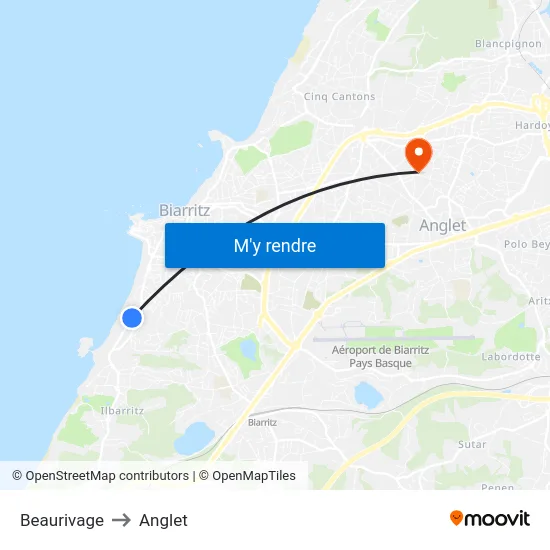 Beaurivage to Anglet map
