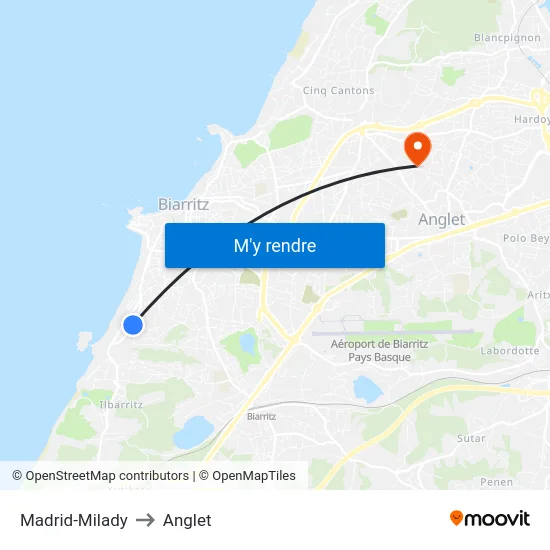 Madrid-Milady to Anglet map