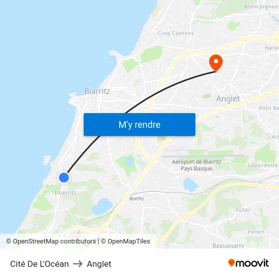 Cité De L'Océan to Anglet map
