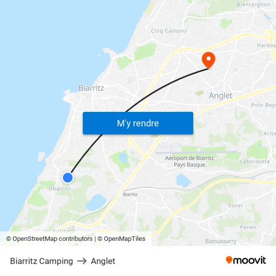 Biarritz Camping to Anglet map