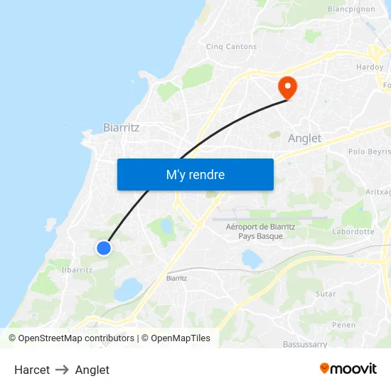 Harcet to Anglet map