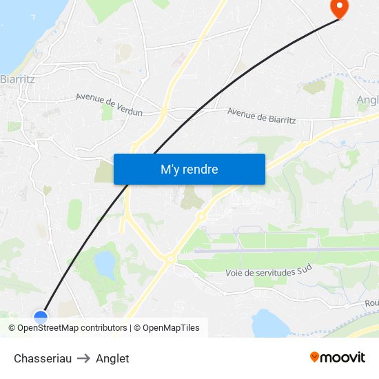 Chasseriau to Anglet map