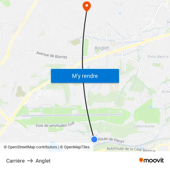 Carrière to Anglet map