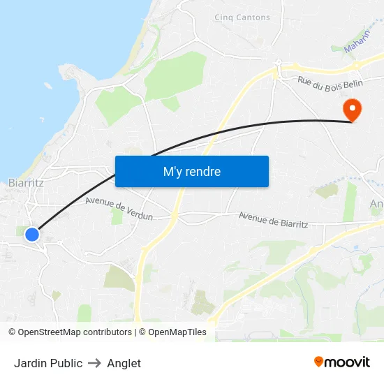 Jardin Public to Anglet map