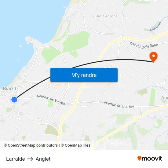 Larralde to Anglet map
