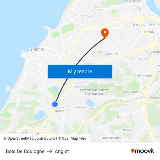 Bois De Boulogne to Anglet map