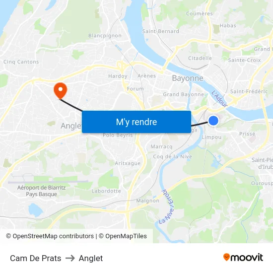 Cam De Prats to Anglet map