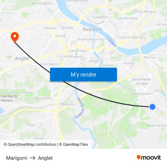 Marigorri to Anglet map