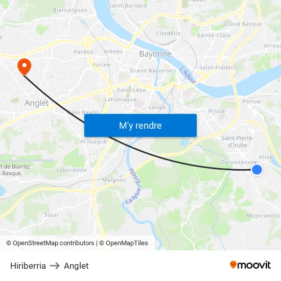 Hiriberria to Anglet map