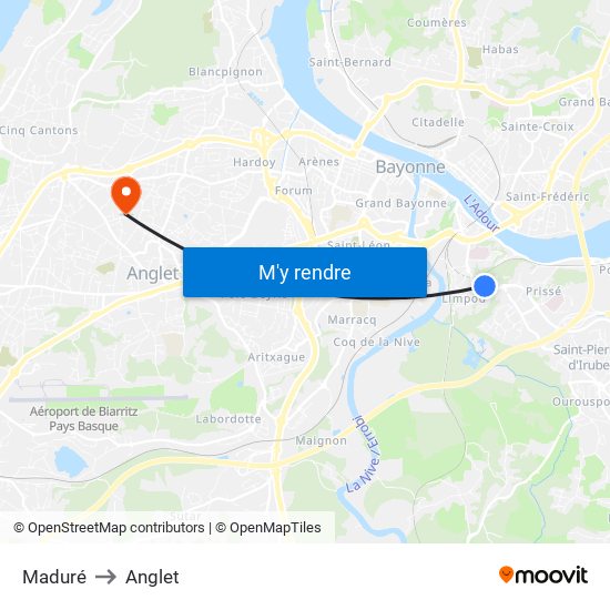 Maduré to Anglet map