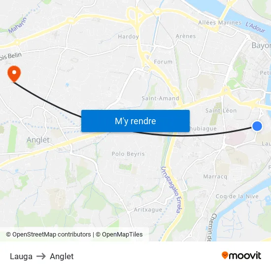 Lauga to Anglet map