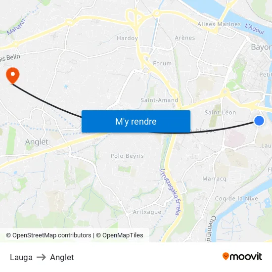 Lauga to Anglet map