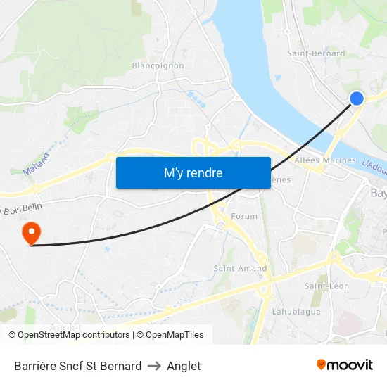 Barrière Sncf St Bernard to Anglet map