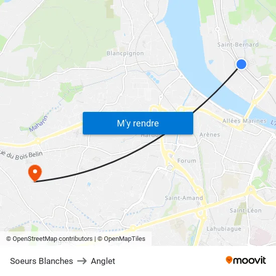 Soeurs Blanches to Anglet map