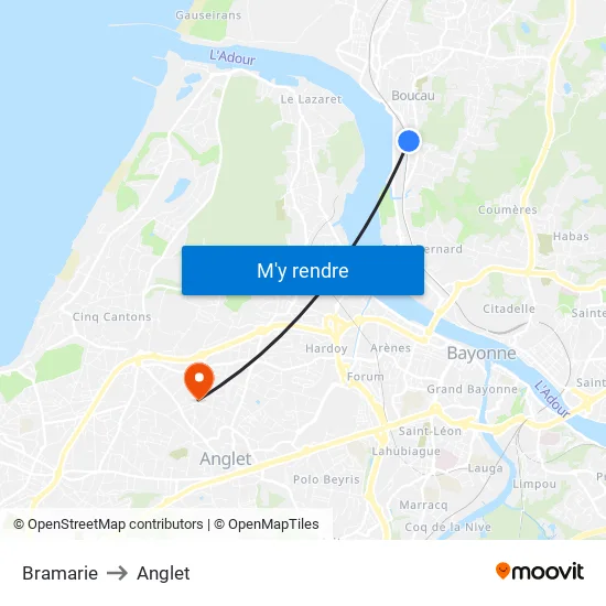Bramarie to Anglet map