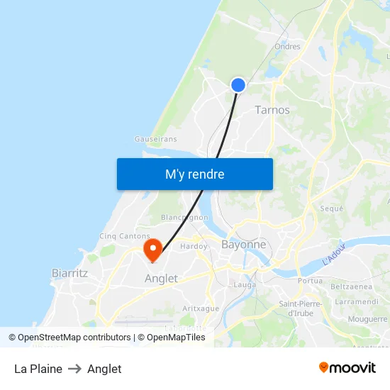 La Plaine to Anglet map