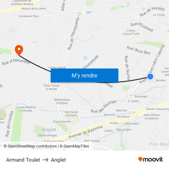 Armand Toulet to Anglet map