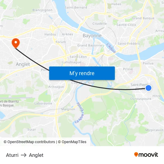 Aturri to Anglet map