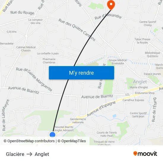 Glacière to Anglet map