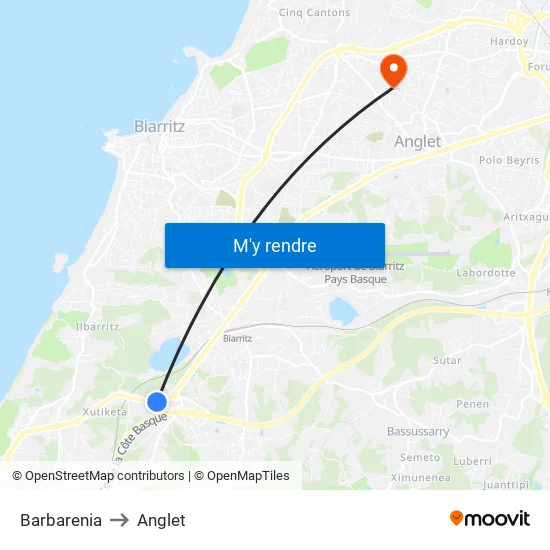 Barbarenia to Anglet map