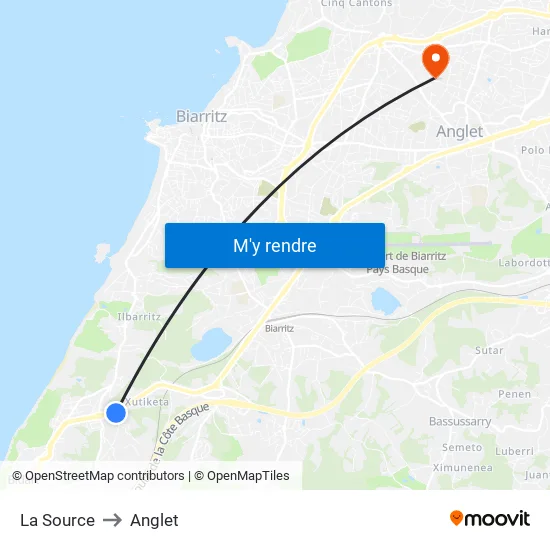 La Source to Anglet map