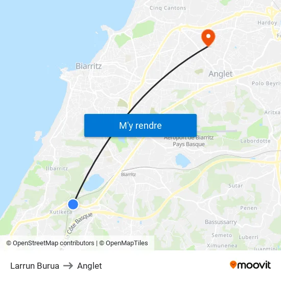 Larrun Burua to Anglet map
