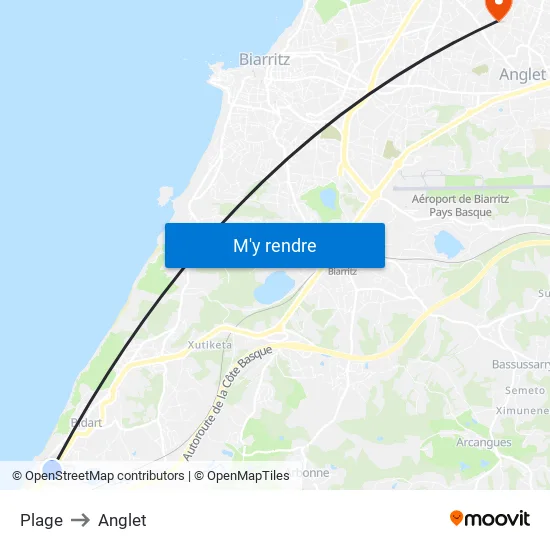 Plage to Anglet map
