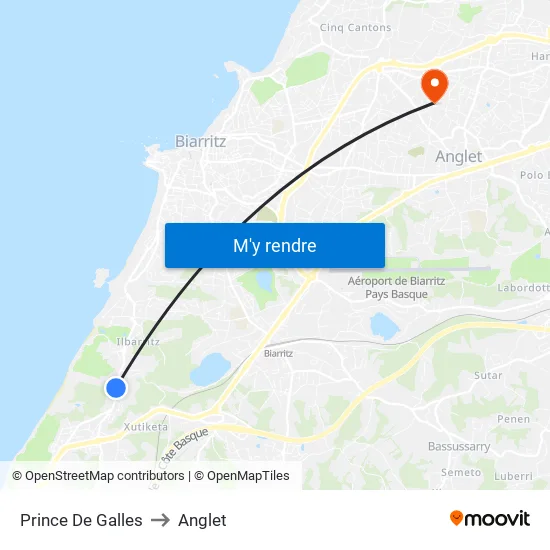 Prince De Galles to Anglet map