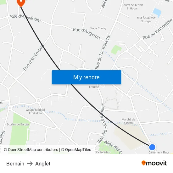 Bernain to Anglet map
