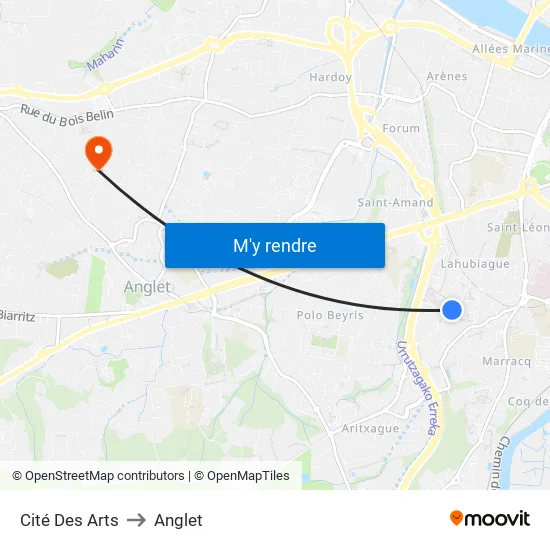 Cité Des Arts to Anglet map