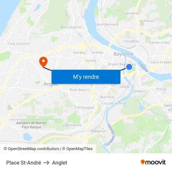 Place St-André to Anglet map