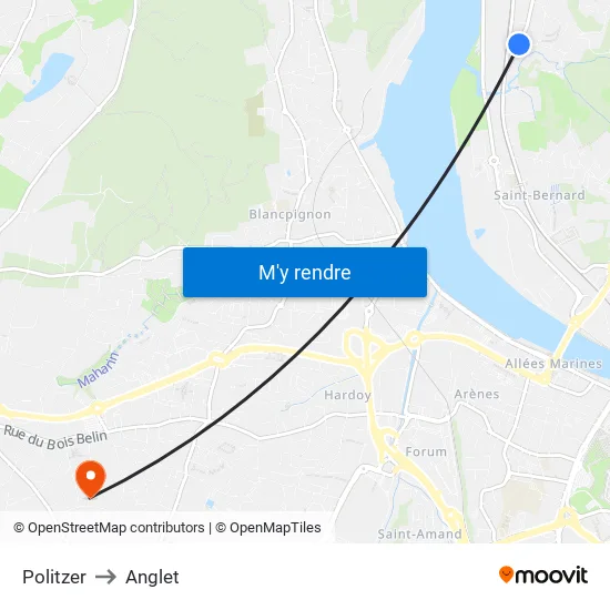 Politzer to Anglet map