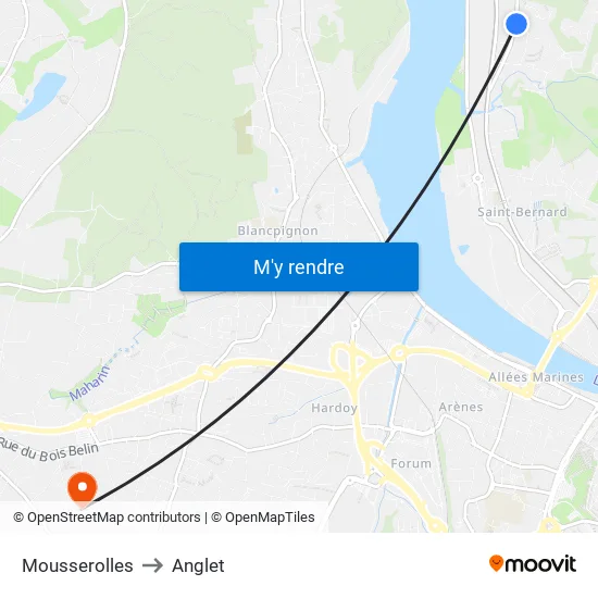 Mousserolles to Anglet map