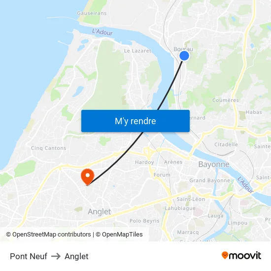 Pont Neuf to Anglet map