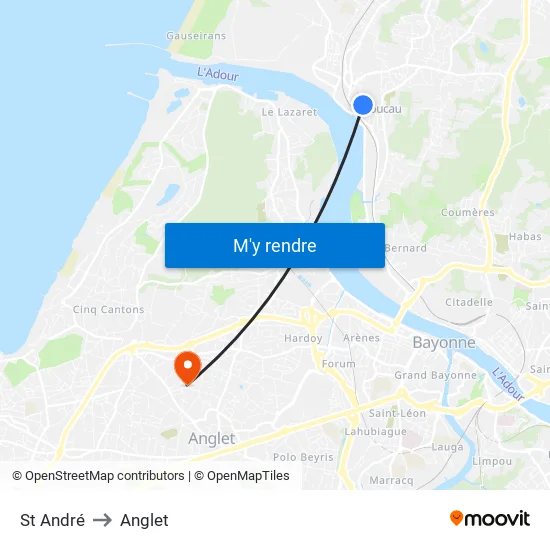 St André to Anglet map