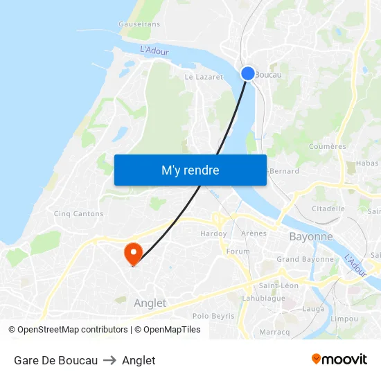 Gare De Boucau to Anglet map